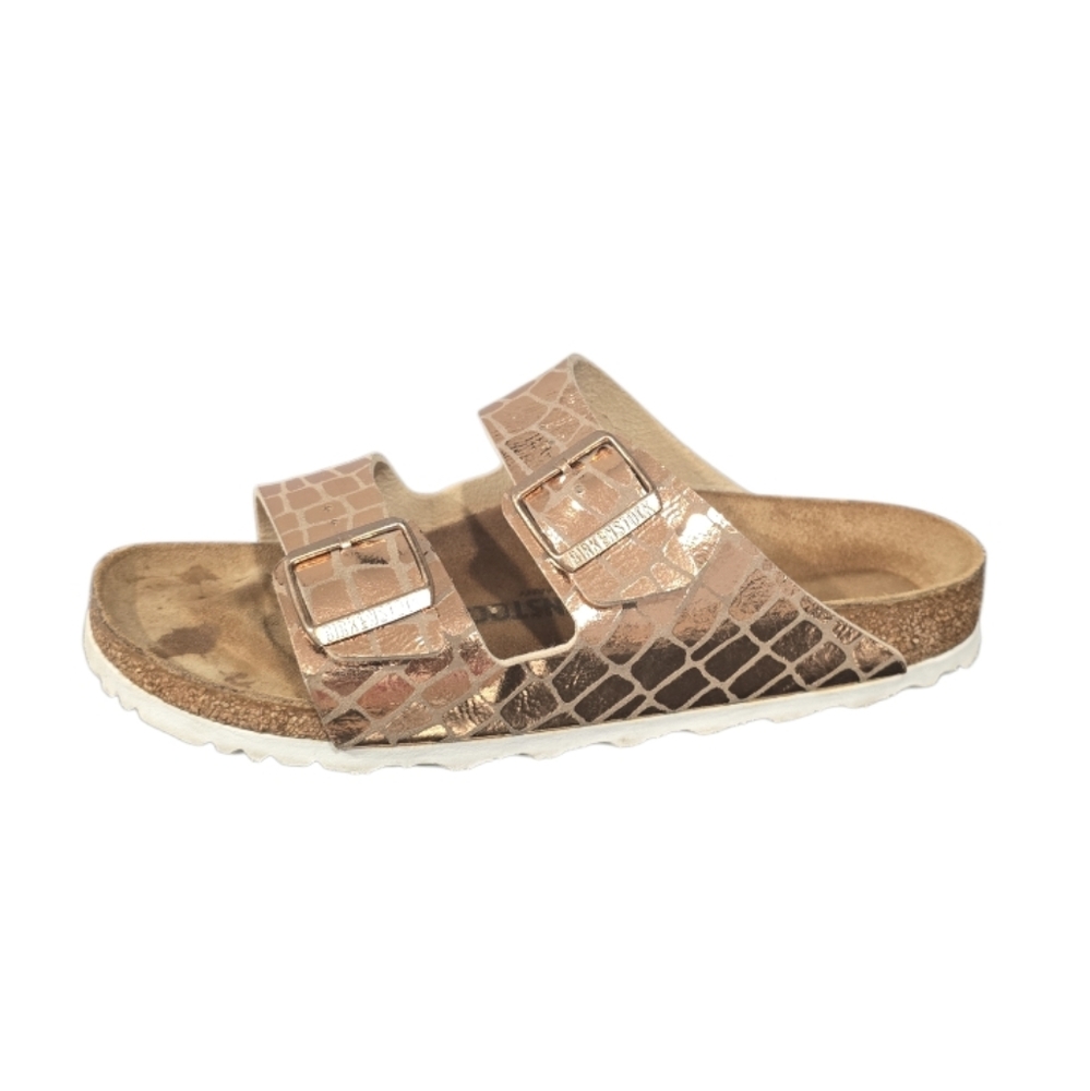 Birkenstock Arizona Metallic Gator Gleam Cooper Two Straps Sandals! 41 L10 M8 - Picture 4 of 6